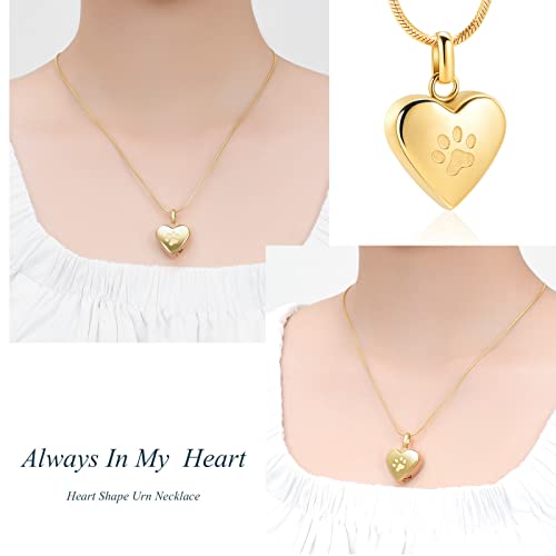 zeqingjw Pet Cremation Jewelry for Ashes Pendant Paw Print Pet Heart Urn Necklace Memorial Keepsake Jewelry for Pet/Dog's/Cat's Ashes - color: Heart-Gold