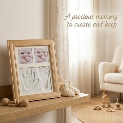 Baby Hand and Footprint Kit with Air Dry Clay, Wooden Keepsake Picture Frame, Newborn Hand & Footprint Frame, Shower Gift for Boys & Girls, Personalized New Mom Gift