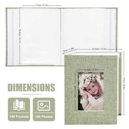 Photo Album 4x6 100 Pockets, Linen Cover Top Loader Vertical, Slip-in Picture Grass Green Pockets Albums for Wedding, Family, Anniversary, Baby, Vacation - color: Grass Green, size: 100 Pockets