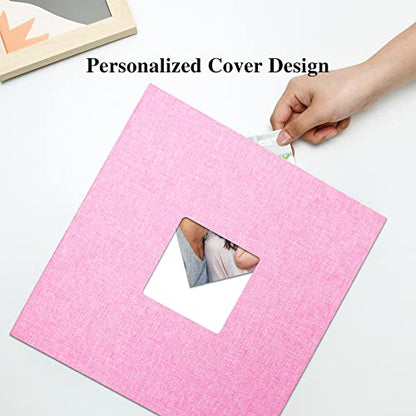 Vienrose Large Photo Album Self Adhesive for 4x6 8x10 Pictures Linen Scrapbook Album DIY 40 Blank Pages with A Metallic Pen - color: Pink, size: 11"x10.6" 40Pages