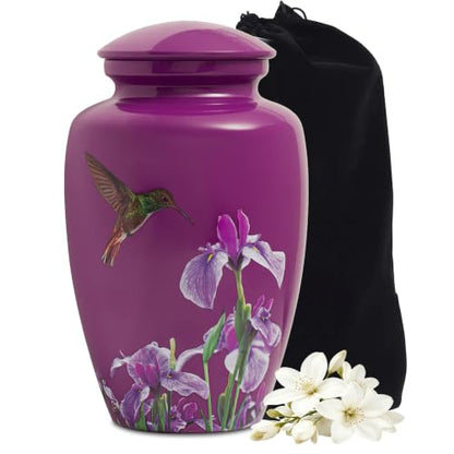 Purple Hummingbird Cremation Urn for Ashes Adult Female Male | Large Urn for Human Ashes Women and Men,Decorative Burial Urn for Mom/Mother/Grandma/Sister(up to 200 lbs) - size: Large,Hummingbird