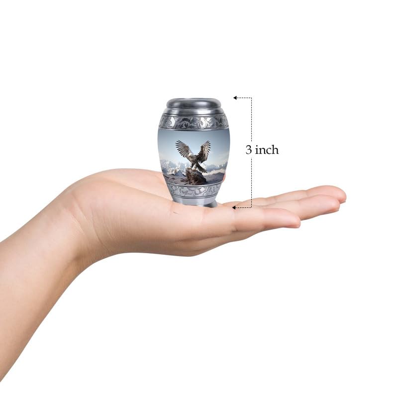 Eagle with Snow Mountains - Small Metal Cremation Container - Miniature Urns for Ashes - 3 Inch - Pack of 4 - Memorial Keepsake Urns - size: Pack Of 4