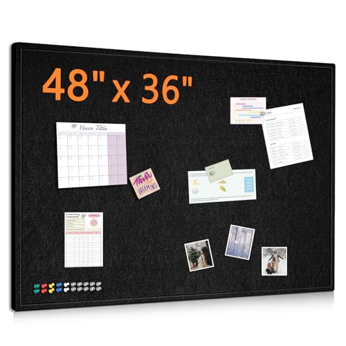 DOLLAR BOSS Large Bulletin Board 48"x36" Foldable Felt Cork Board, Black - color: Black, size: 48" x 36"