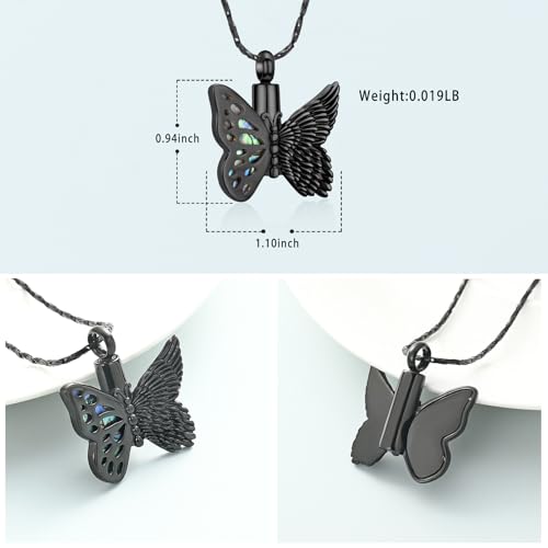 Imrsanl Butterfly Urn Necklace for Ashes Angel Wing Cremation Jewelry Keepsake Funeral Memorial Pendant Gifts of Loss Loved Ones for Women - color: Black