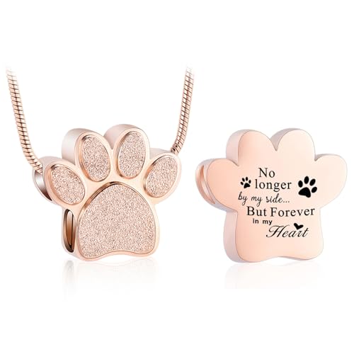 zeqingjw Pet Cremation Jewelry for Ashes Pendant Paw Print Pet Heart Urn Necklace Memorial Keepsake Jewelry for Pet/Dog's/Cat's Ashes - color: Paw Print-1-Rose Gold