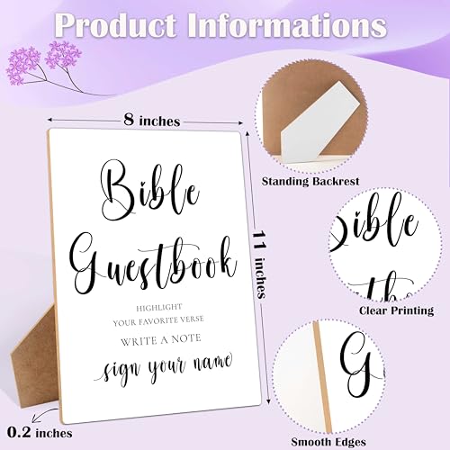 Bible Guestbook Sign, 8×11 Inches Wooden Sign With Stand, Hightlight Your Favorite Verse, Minimalist Table Sign for Wedding Favor,Bridal Shower, Wedding Reception, Event Party Favor Supplies-4 - style: Bible Guestbook