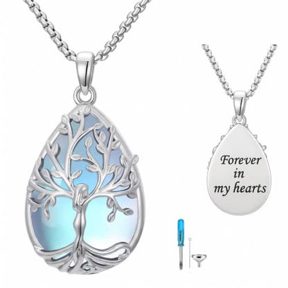 Tree of Life Urn Necklace for Ashes/Pet Cremation Teardrop Moonstone Necklace Pendant Jewelry Gifts for Mom Wife Women Birthday Christmas Memorial Day - color: Goddess Ashes