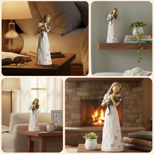 NAN ZAI NAN FANG Cat Angel Memorial Statue Friendship Gift for Cat Lover | Women 6.7"Pet Loss Sympathy Remembrance Bereavement Gifts Resin Sculpted Hand-Painted Figure - style: Angle with Cat