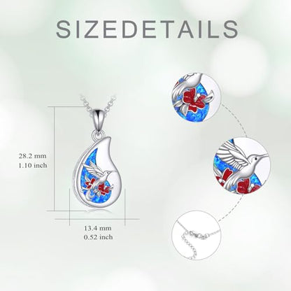 925 Sterling Silver Urn Necklace for Ashes, Teardrop/Tree of Life/Sunflower/Dragonfly/Sea Turtle/Celtic Knot/Elephant/Hummingbird Memorial Cremation Pendant Necklaces for Animal Human Ashes - color: J: Hummingbird