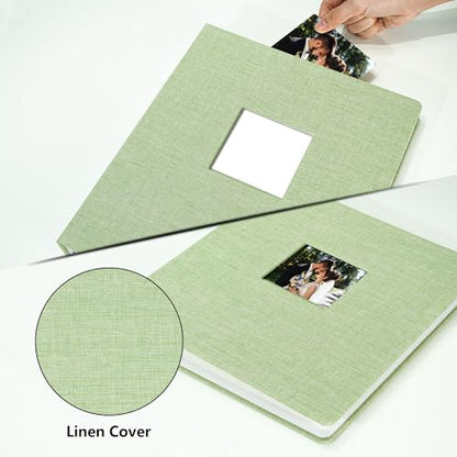 Vienrose Self Adhesive Photo Album 3 Ring Binder 80 Pages Light Green | Linen Cover, Scrapbook Album, Sticky Pages, 2x3 4x6 5x7 8x10 Photos - color: Light Green, size: 40 Sheets/80 Pages
