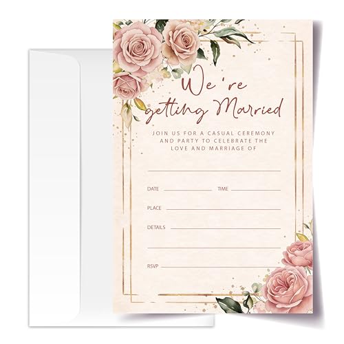 Floral Wedding Invitation Cards with Envelopes, 20 Sets Dusty Rose Wedding Invites, Eucalyptus Greenery Bridal Shower Engagement Announcement 4x6 Inch We're Getting Married Invitations (211) - color: Dusty Rose