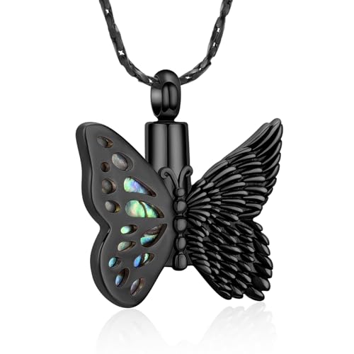 Imrsanl Butterfly Urn Necklace for Ashes Angel Wing Cremation Jewelry Keepsake Funeral Memorial Pendant Gifts of Loss Loved Ones for Women - color: Black