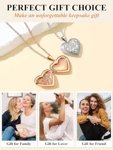Custom4U Personalized Heart Locket Necklace with Pictures,Sunflower/Angel Wings/Heart Shaped Lockets Custom Photo,Gold/Rose Gold/White Lockets That Holds Picture,Customized Memorial Jewelry for Women - color: C-Heart-Rose Gold(Locket Only)