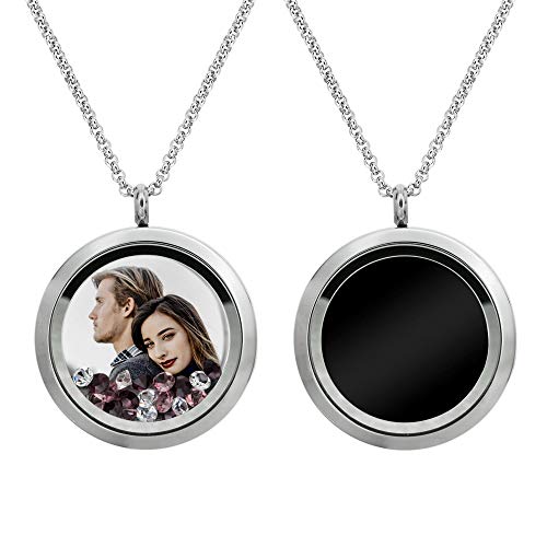 Personalized Color Photo Laser Engraved Text Message Floating Locket Crystals Pendant Necklace Handmade f/Birthday Anniversary Christmas Valentine Day Gift - color: Purple - Color Photo Printing