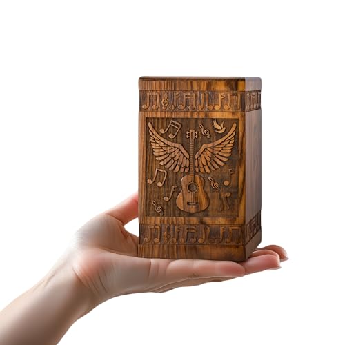 Guitar Wings Keepsake Urns for Human Ashes, Set of 4, Black | Hand-carved black antique rosewood, screw-locked sliding base, four urns of 20 cu in each to share among family - color: Antique Black, size: Keepsake Set of 4 (20 lbs each)