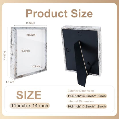 2 Pack Shadow Box Frame 11"x 14" Wood Deep Shadow Boxes Display Cases, Dried Flowers, Photos, Handicrafts Picture Frames for Wall Hanging Tabletop (Distressed White, 11"x 14") - color: Distressed White, size: 11"x 14"