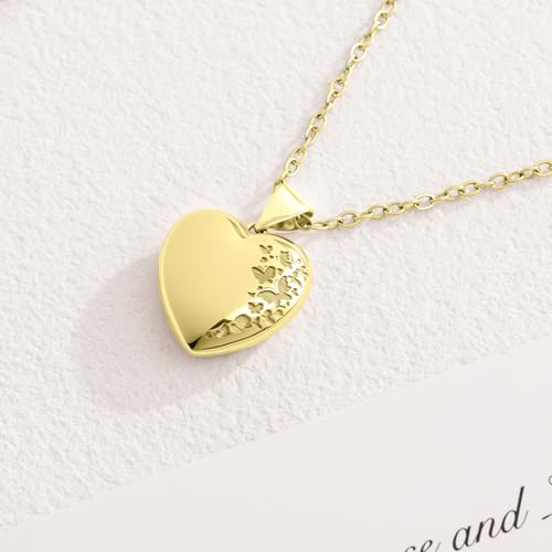 Heart Locket Necklace for Women Butterfly Necklace Holds Pictures Memorial Jewelry Birthday Mother's Day for Women - color: Gold