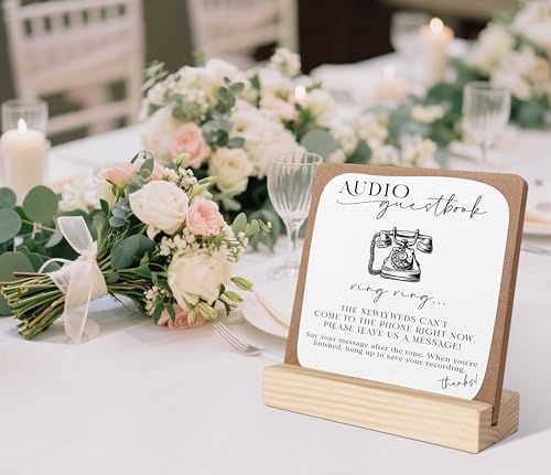 Guest Book Phone Sign, Wedding Signs for Ceremony and Reception, Bridal Shower Centerpieces for Tables, Marriage Reception, Bridal Shower Party Favors, Wedding Sign with Wooden Base - color: audio guestbook2