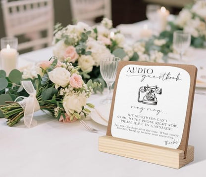 Guest Book Phone Sign, Wedding Signs for Ceremony and Reception, Bridal Shower Centerpieces for Tables, Marriage Reception, Bridal Shower Party Favors, Wedding Sign with Wooden Base - color: audio guestbook2