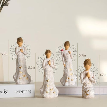 4 Piece Set Sympathy Angel Figurines for Loss of Loved Ones Angel Statues | Home Decor Serenity Prayer Grieving Remembrance Bereavement Gifts for Women Resin Sculpted Hand-Painted Figure Prayer Hands - style: Sympathy Angle Set