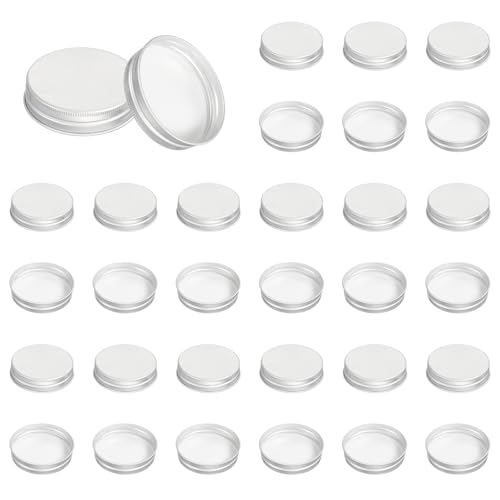 PATIKIL 58mm Metal Round Screw Lids, 36 Pcs Aluminum Mason Jar Lids Screw Top Caps for Lab Home Storage Jars Gallon Jugs Glass Snack Containers Liquid Storage, Silver Tone - size: 58mm