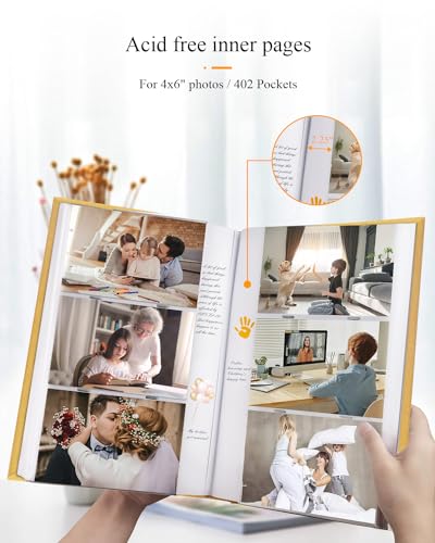 1DOT2 Photo Album for 4x6 Pictures with Writing Space, Indian Yellow | Holds 402 Photos,Linen Cover with Front Window, Acid-free Inner Pages, Ideal for Marriage Children Travel Family - color: Indian Yellow