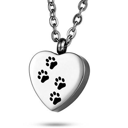 Pet Paw Memorial Keepsake Stainless Steel Heart Cremation Jewelry for Ashes Urn Pendant Necklace