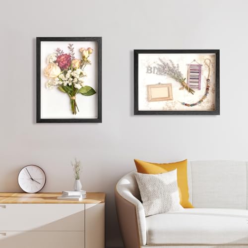 2 Pack Shadow Box Frame 11"x 14" - Wood Deep Shadowbox with Glass | Shadow Boxes Display Cases Suitable for Photos, Dried Flowers, Handicrafts Picture Frames for Wall Hanging Tabletop (Black) - size: 11×14-2pcs-black