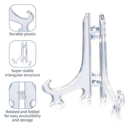 Plate Stands for Display-8 Pack 6 Inch Plastic Small Easels Stand, Display Holder for Card, Frame, Picture, Magazine, Book, Decorative Plate, Platter,Tabletop Art