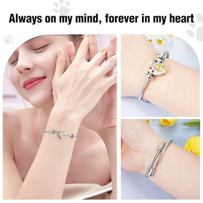 abooxiu Cremation Jewelry for Pet Ashes Pawprint Heart Ashes Bracelet Keepsake Memorial Urn Bracelet Stainless Steel Ashes Holder Urn Jewelry for Cat Dog