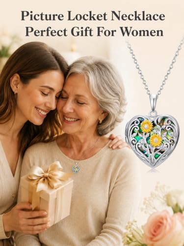 JKR Heart Picture Locket Necklace for Women That Holds Pictures Jewelry | Memorial Necklace with Picture Anniversary Birthday Gift for Women Wife Mom Girlfriend - color: Sunflower