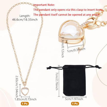 NBEADS Locket Pendant Necklaces, Memory Locket Charms Brass Floating Memory Necklace - style: Heart