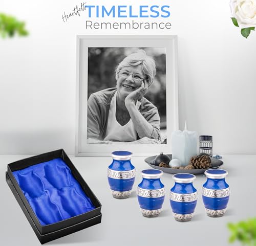 Marbled Metal Keepsake Urns Set of 4 for Human Ashes, Blue - color: Blue, size: Small (Set of 4)