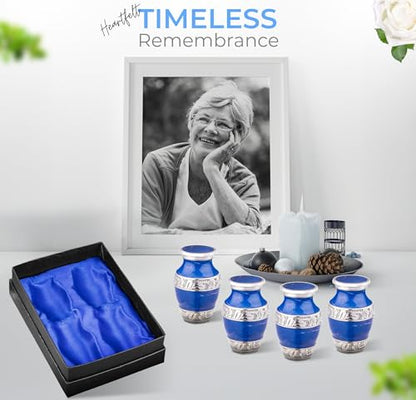 Marbled Metal Keepsake Urns Set of 4 for Human Ashes, Blue - color: Blue, size: Small (Set of 4)