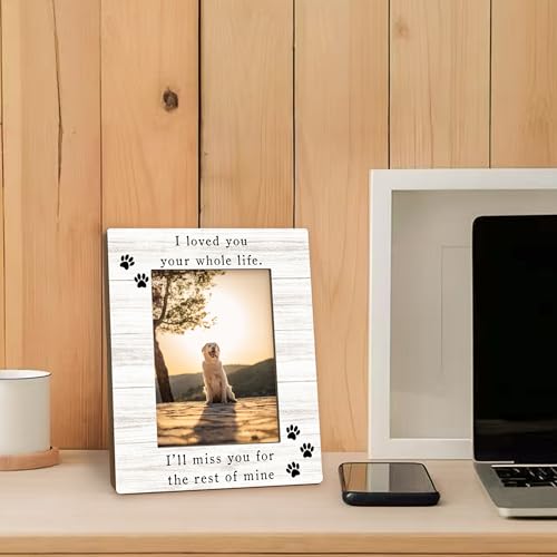 Dog Memorial Picture Frame 5x7, Memorial Pet Photo Frame, Pet Memorial Gifts for Dogs Cats, I'll Miss You Loss of Dog Sympathy Gift Wooden Picture Photo Frames for Desk Home Room Decor