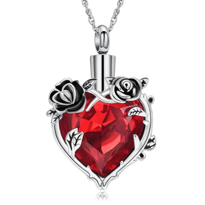 shajwo Cremation Jewelry Rose Flower Heart Urn Necklaces for Ashes for Women Memorial Human Ashes Pendant - color: Red