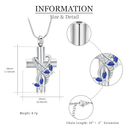 shajwo Cross Urn Necklace for Ashes Birthstone Rose Flower Cremation Jewelry for Women Gilrs Keepsake Memorial Ashes Pendant - color: Butterfly-Blue