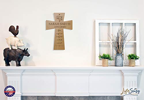 LifeSong Milestones Personalized Wooden Memorial Wall Cross Hanging Decor 7x11 Sympathy Bereavement Gift for Loss of Loved One Celebration of Life In Loving Memory Remembrance Wings Were Ready