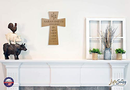 LifeSong Milestones Personalized Wooden Memorial Wall Cross Hanging Decor 7x11 Sympathy Bereavement Gift for Loss of Loved One Celebration of Life In Loving Memory Remembrance Wings Were Ready