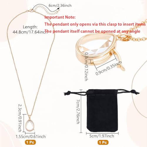 NBEADS Locket Pendant Necklaces, Memory Locket Charms Brass Floating Memory Necklace - style: Teardrop