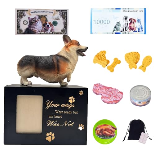 Pet Urns for Dogs – Wooden Dog Urns for Ashes with Black Corgi Figurine, Small Pet Urn Box for Dog Ashes, Lockable Pet Urn Keepsake for Cats and Dogs Home Display - color: Black Corgi 893, size: Black framed urn
