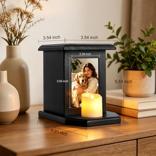 Dletay Pet Urn for Dogs 5.51 Inch with Photo Frame Memorial Small Cremation Urn for Dog Cat Ashes Decorative Pet Ashes Keepsake Memory Box Black