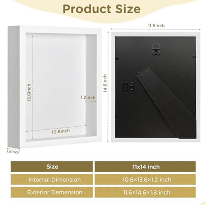 2 Pack Shadow Box Frame 11"x 14" - Wood Deep Shadowbox with Glass - size: 11×14-2pcs-white