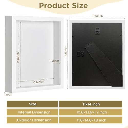 2 Pack Shadow Box Frame 11"x 14" - Wood Deep Shadowbox with Glass - size: 11×14-2pcs-white
