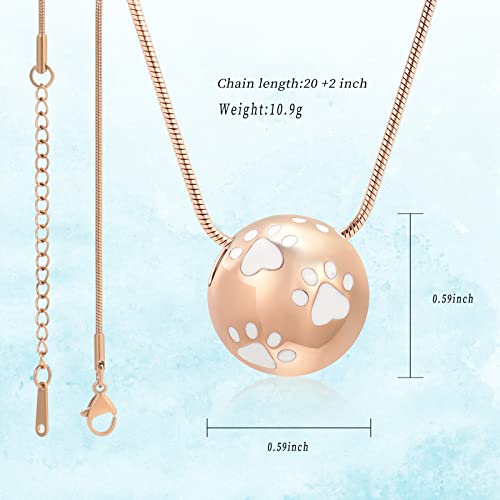 Paw Print Urn Cremation Necklace for Ashes Dog Cat Pet Paw Print Animal Keepsake Memorial Charm Pendant Necklace for Men Women - color: Rose gold