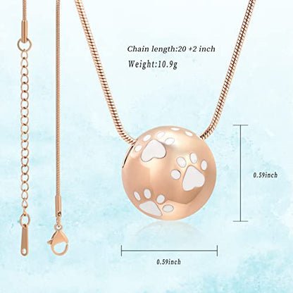 Paw Print Urn Cremation Necklace for Ashes Dog Cat Pet Paw Print Animal Keepsake Memorial Charm Pendant Necklace for Men Women - color: Rose gold