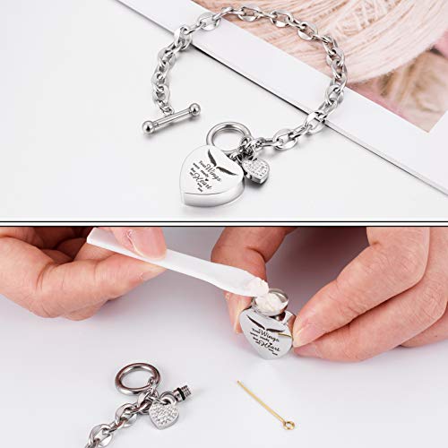 XIUDA Urn Bracelet for Ashes Cremation Bracelet Ashes Bracelet Heart Locket Holder Bangle Link Chain Women Men - color: silver