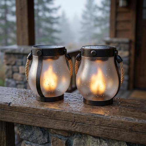 FoxFlame Schoolhouse Solar Lanterns Outdoor Waterproof,Patented Fire Effect - style: Schoolhouse Lantern