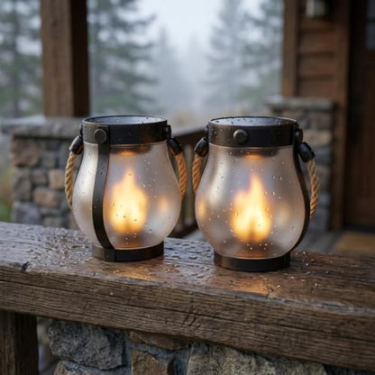 FoxFlame Schoolhouse Solar Lanterns Outdoor Waterproof,Patented Fire Effect - style: Schoolhouse Lantern