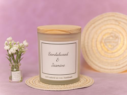 Natural Sandalwood & Jasmine Candle, Luxury Scented Soy Jar Candle, Home Fragrance Gifts, Aromatherapy Gifts, Natural Soy Wax & Natural Essential Oils - color: Sandalwood & Jasmine